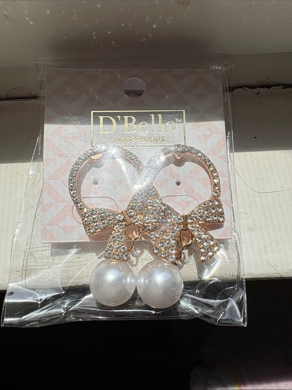 Gold Bow Earrings with White Pearl Drops